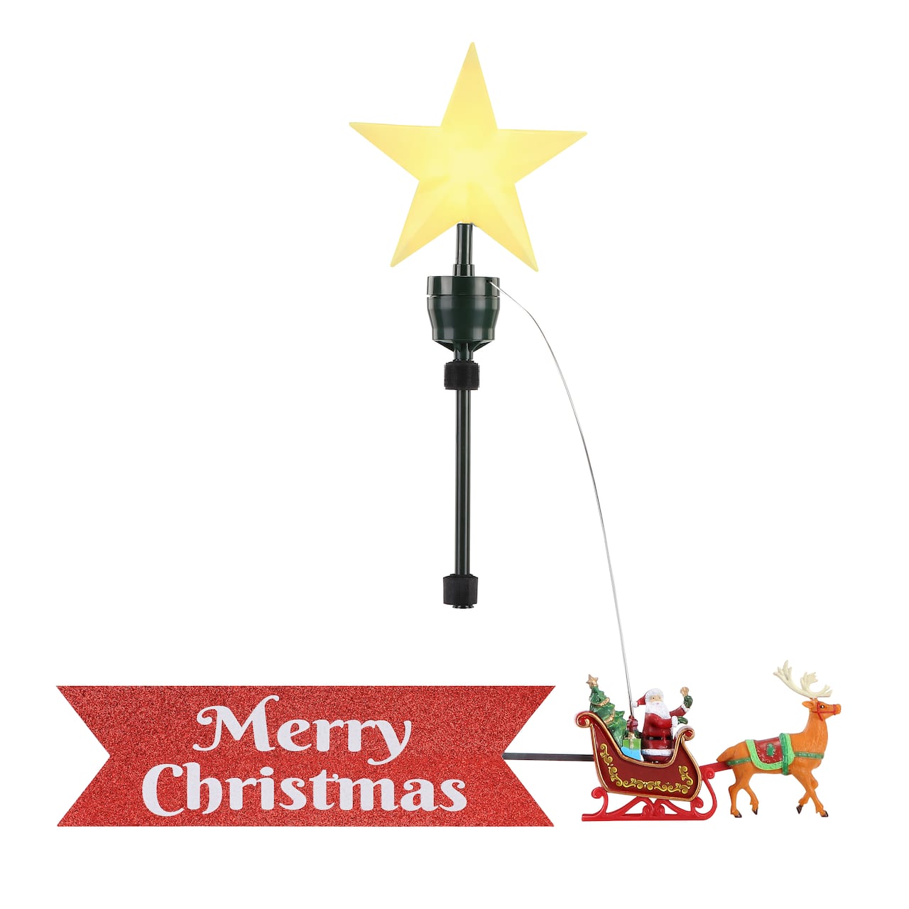 Animated Santa&#x27;s Sleigh with Banner Tree Topper